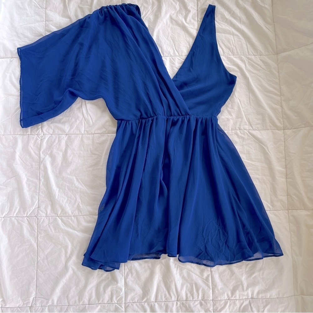 Sam Edelman | Asymmetrical  Vibrant Blue V-Neck  Dress | Size Medium